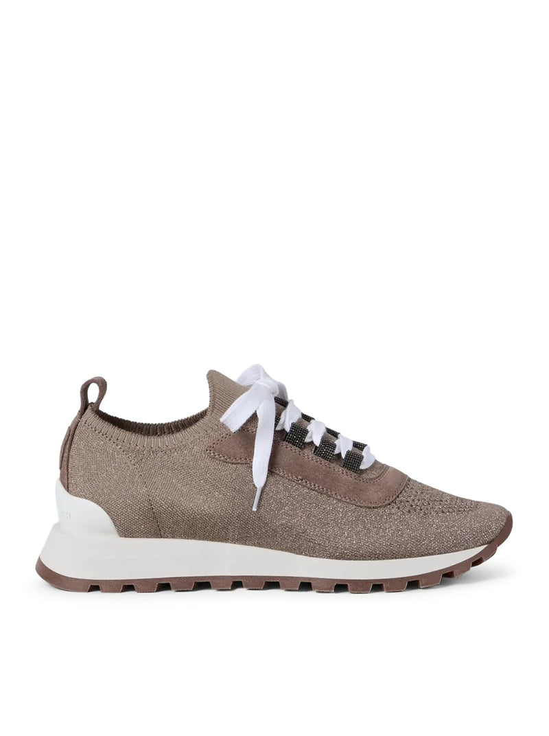 RUNNERS IN CAMOSCIO E MAGLIA DI COTONE SPARKLING CON SHINY EYELETS