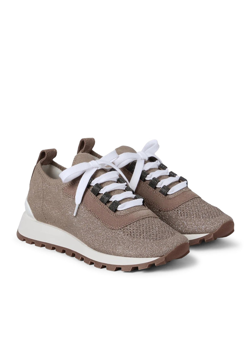 RUNNERS IN CAMOSCIO E MAGLIA DI COTONE SPARKLING CON SHINY EYELETS