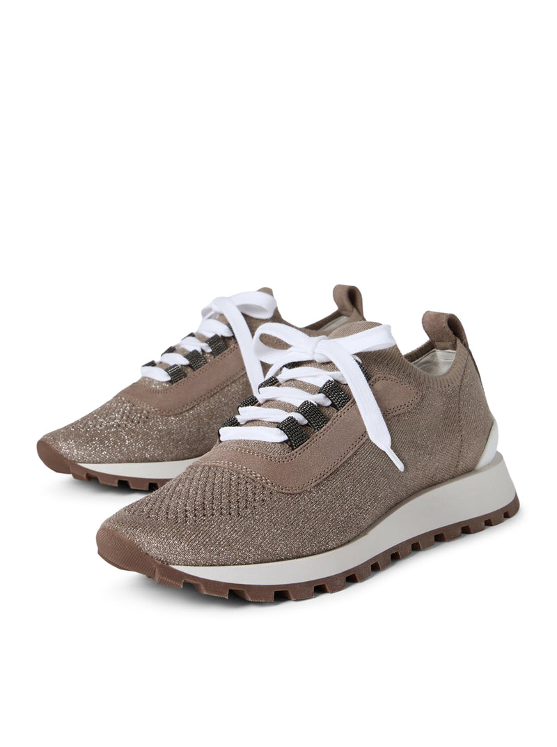 RUNNERS IN CAMOSCIO E MAGLIA DI COTONE SPARKLING CON SHINY EYELETS