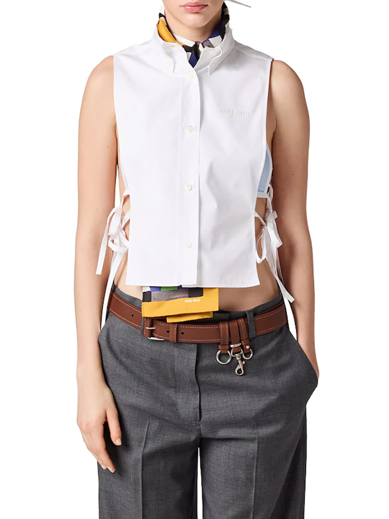 CAMICIA IN POPELINE SENZA MANICHE CON NASTRI