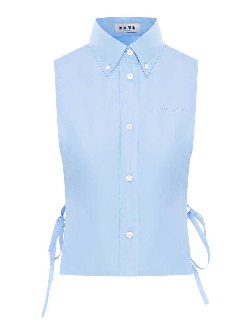 CAMICIA IN POPELINE SENZA MANICHE CON NASTRI
