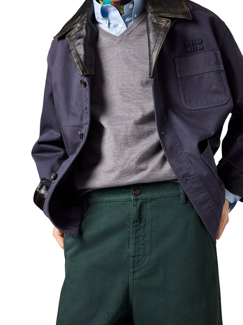GIACCA MONOPETTO IN GABARDINE E PELLE
