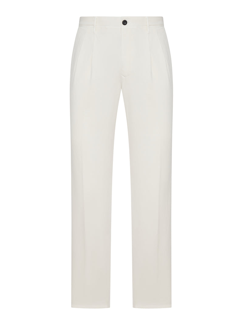 PANTALONE SARTORIALE TAPERED FIT IN MISTO COTONE E LINO