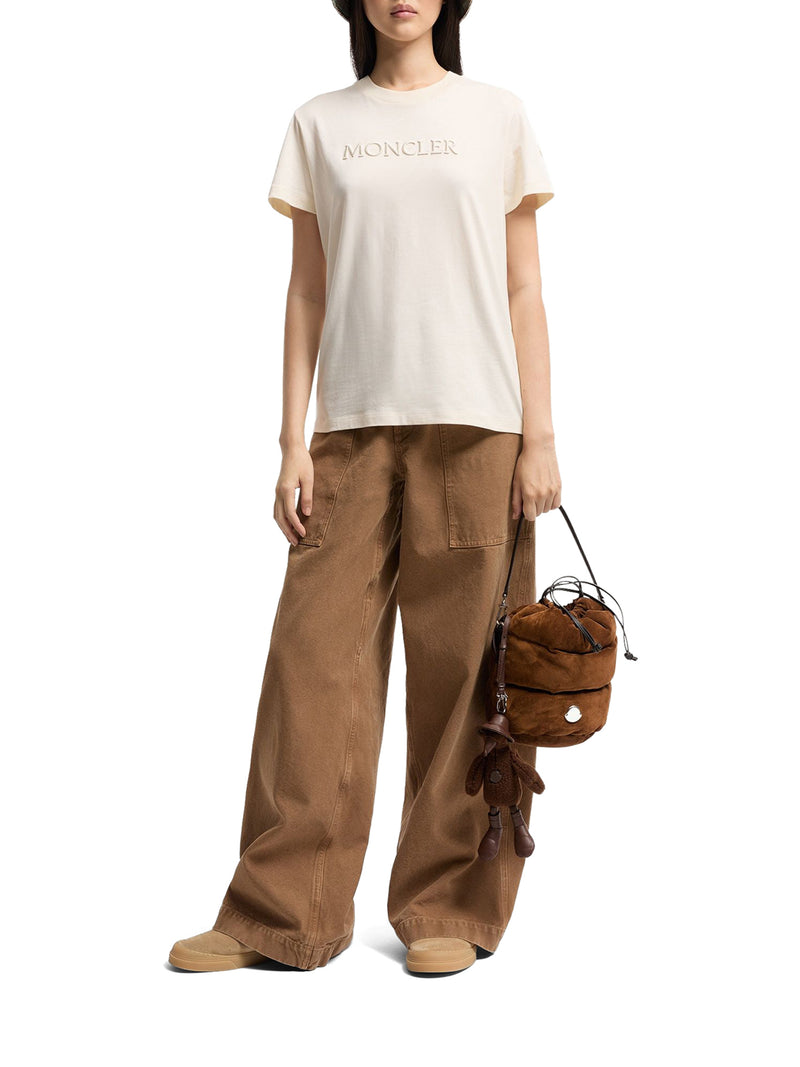 T-SHIRT IN COTONE CON LOGO TONO SU TONO RICAMATO