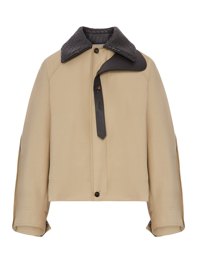 GIACCA DI COTONE CON COLLETTO IN PELLE