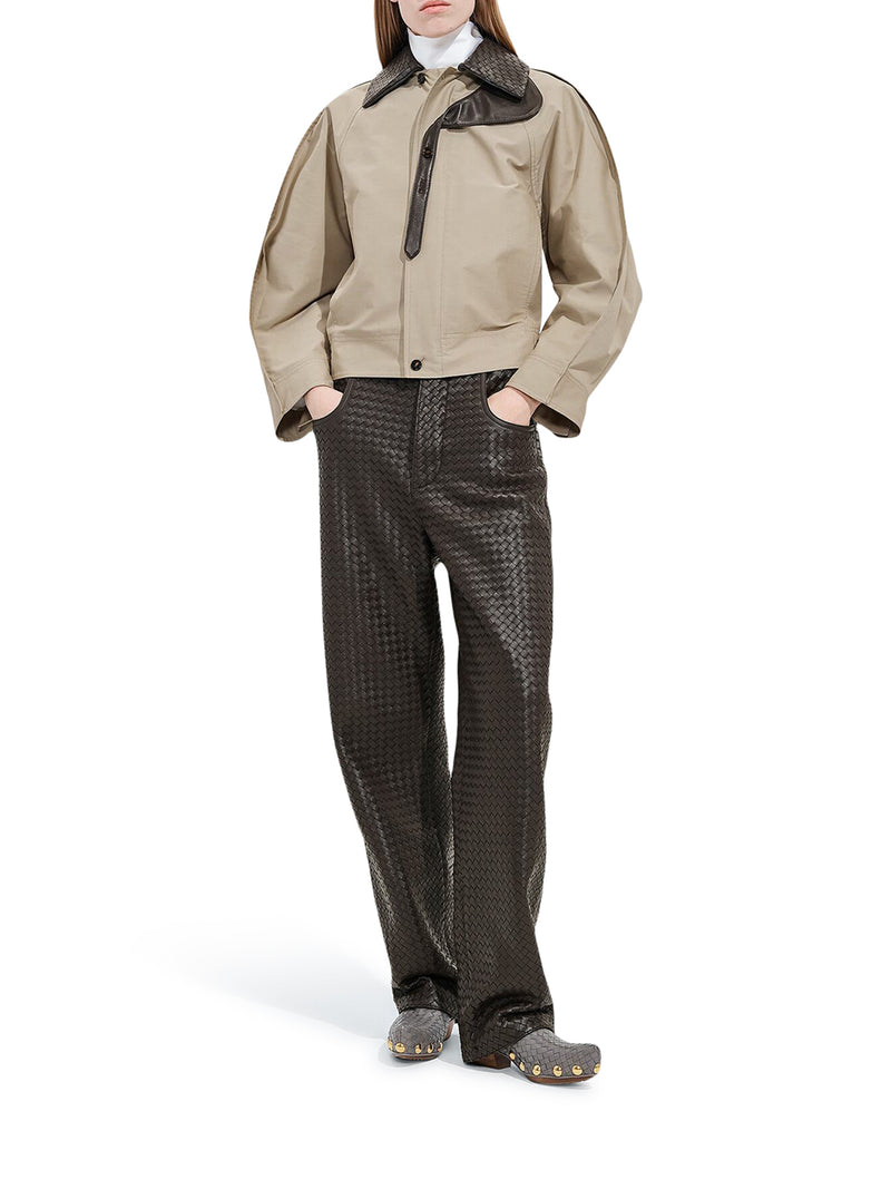 GIACCA DI COTONE CON COLLETTO IN PELLE