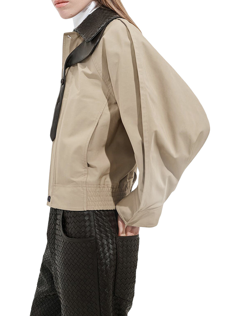 GIACCA DI COTONE CON COLLETTO IN PELLE