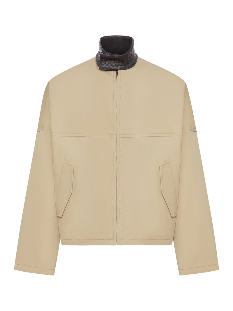 BLUSON IN COTONE CON COLLO IN PELLE INTRECCIATA