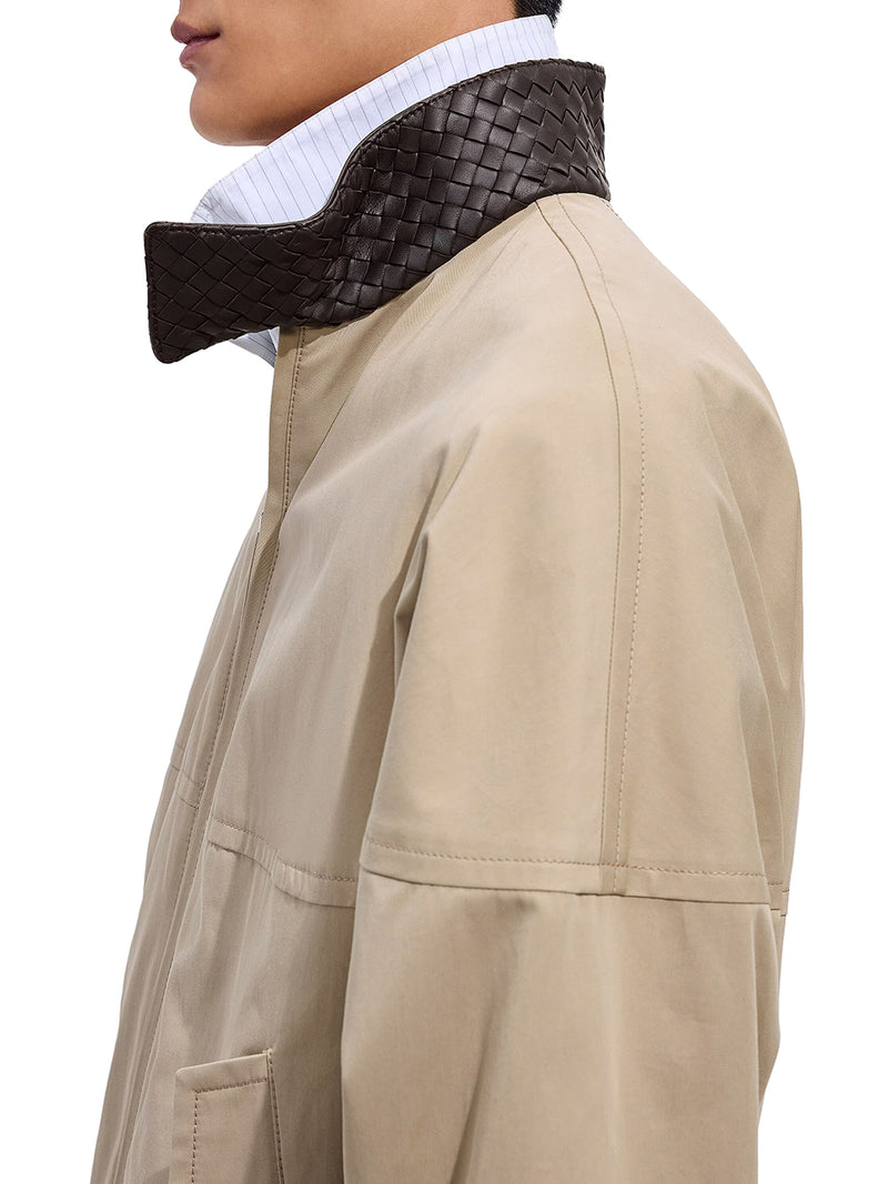 BLUSON IN COTONE CON COLLO IN PELLE INTRECCIATA