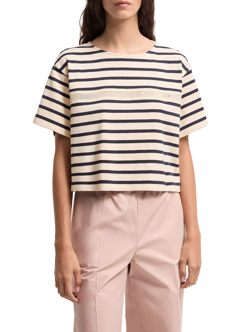 T-SHIRT CROP A RIGHE CON LOGO