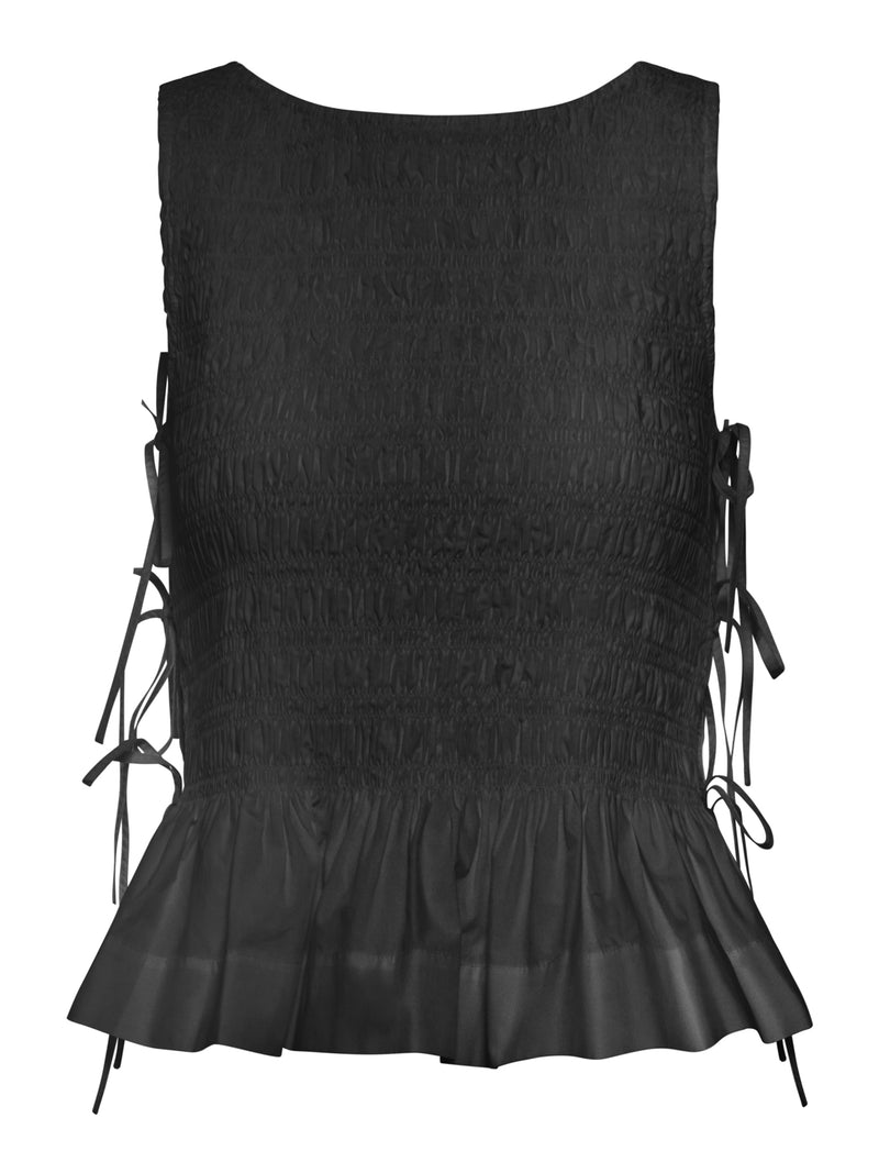 TOP IN COTONE NERO CON LACCETTI