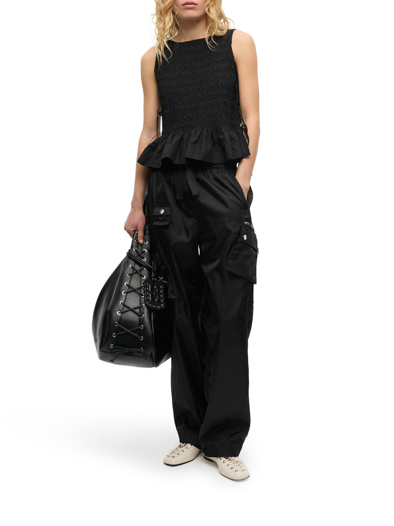 TOP IN COTONE NERO CON LACCETTI