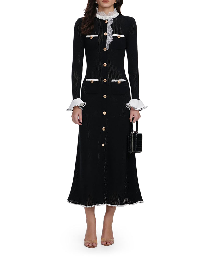 ABITO MIDI IN MAGLIA CON FINITURE IN PIZZO NERO