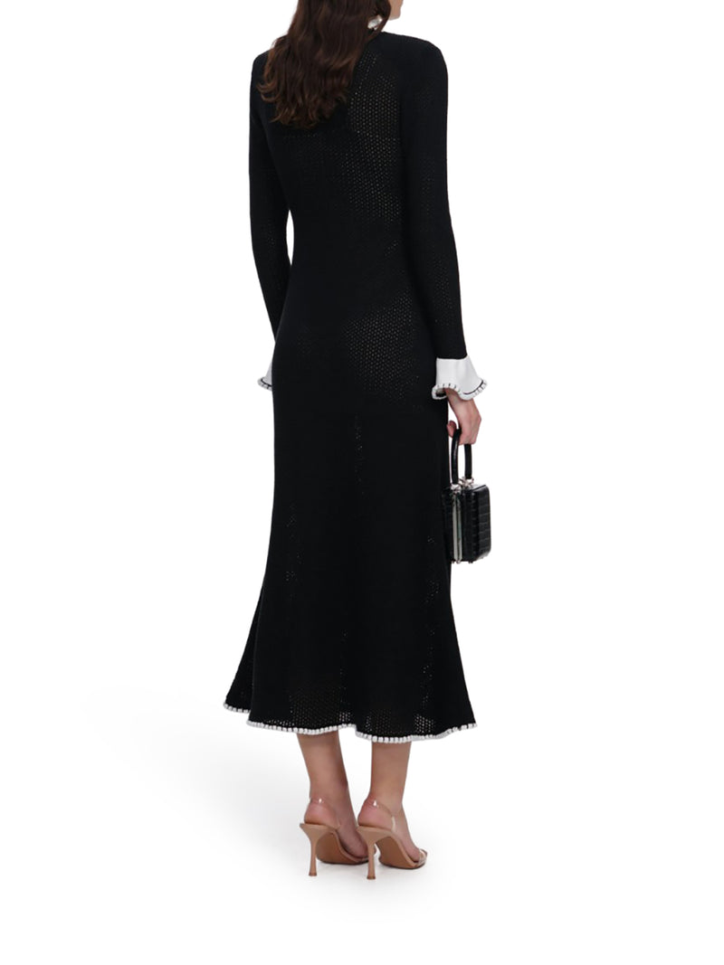 ABITO MIDI IN MAGLIA CON FINITURE IN PIZZO NERO