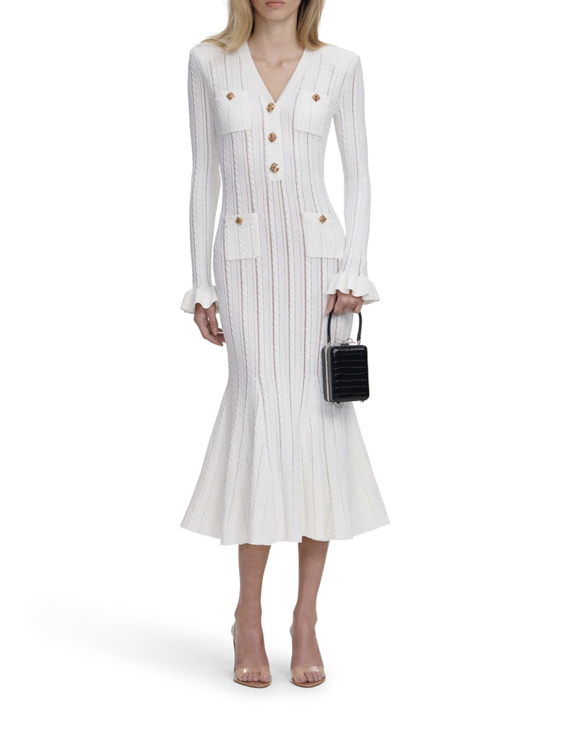 ABITO MIDI IN MAGLIA TRAFORATA BIANCA