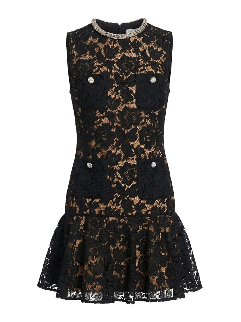 MINI ABITO IN PIZZO NERO CON CRISTALLI