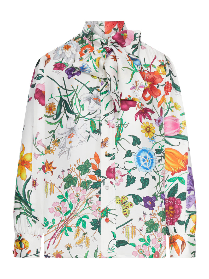 CAMICIA IN TWILL DI SETA STAMPATA CON FIOCCO