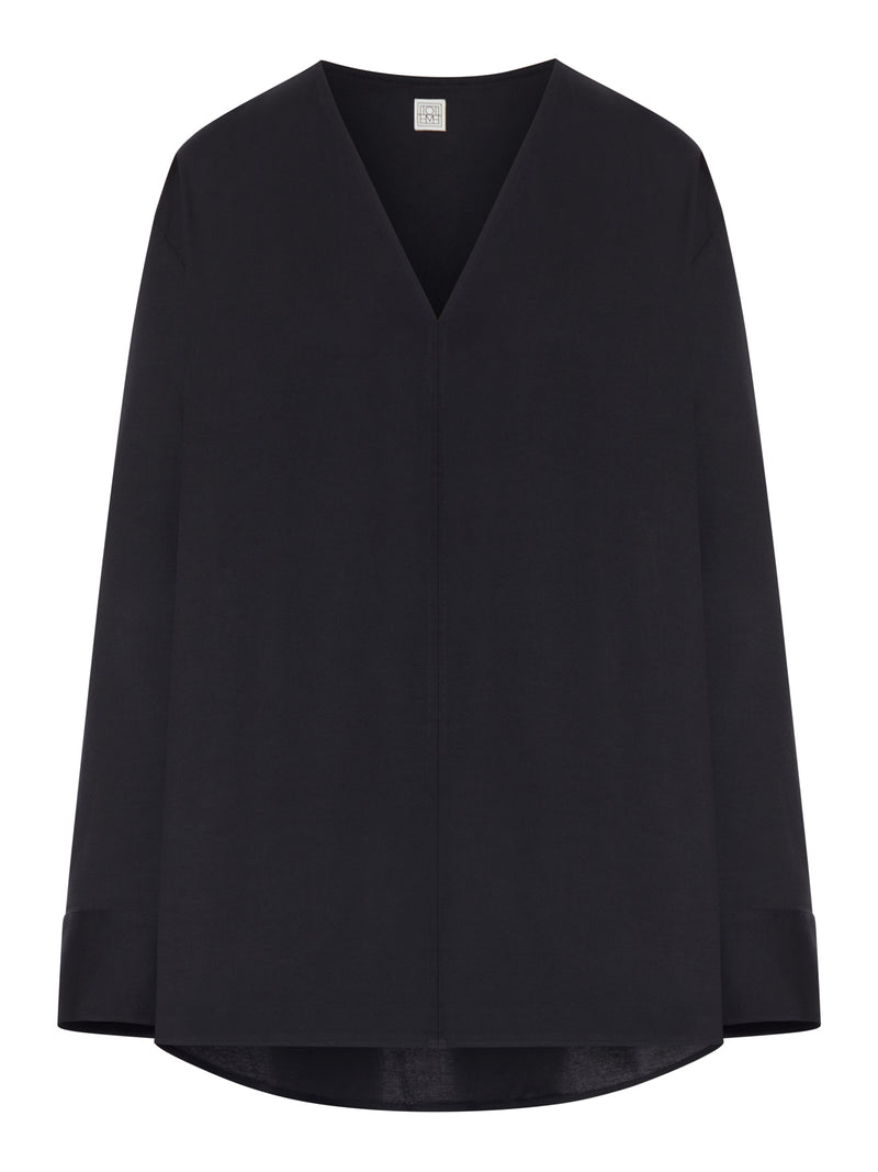 BLUSA IN POPELINE DI COTONE CON SCOLLO A V