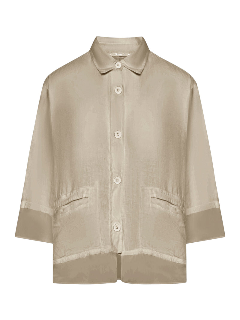 CAMICIA IN LINO MANICA 3/4 CON INSERTI IN GEORGETTE