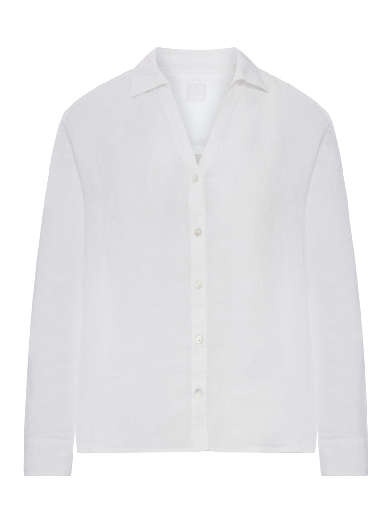 CAMICIA IN LINO CON COLLETTO E SCOLLO A V