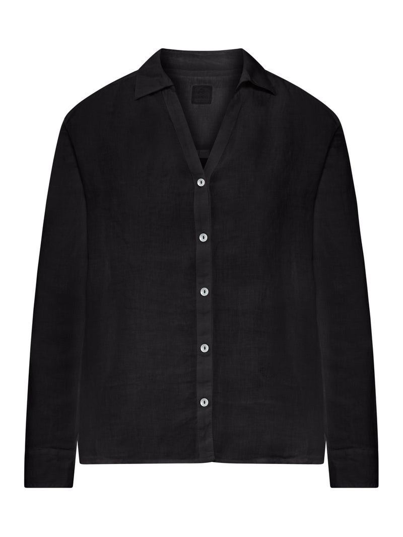 CAMICIA IN LINO CON COLLETTO E SCOLLO A V