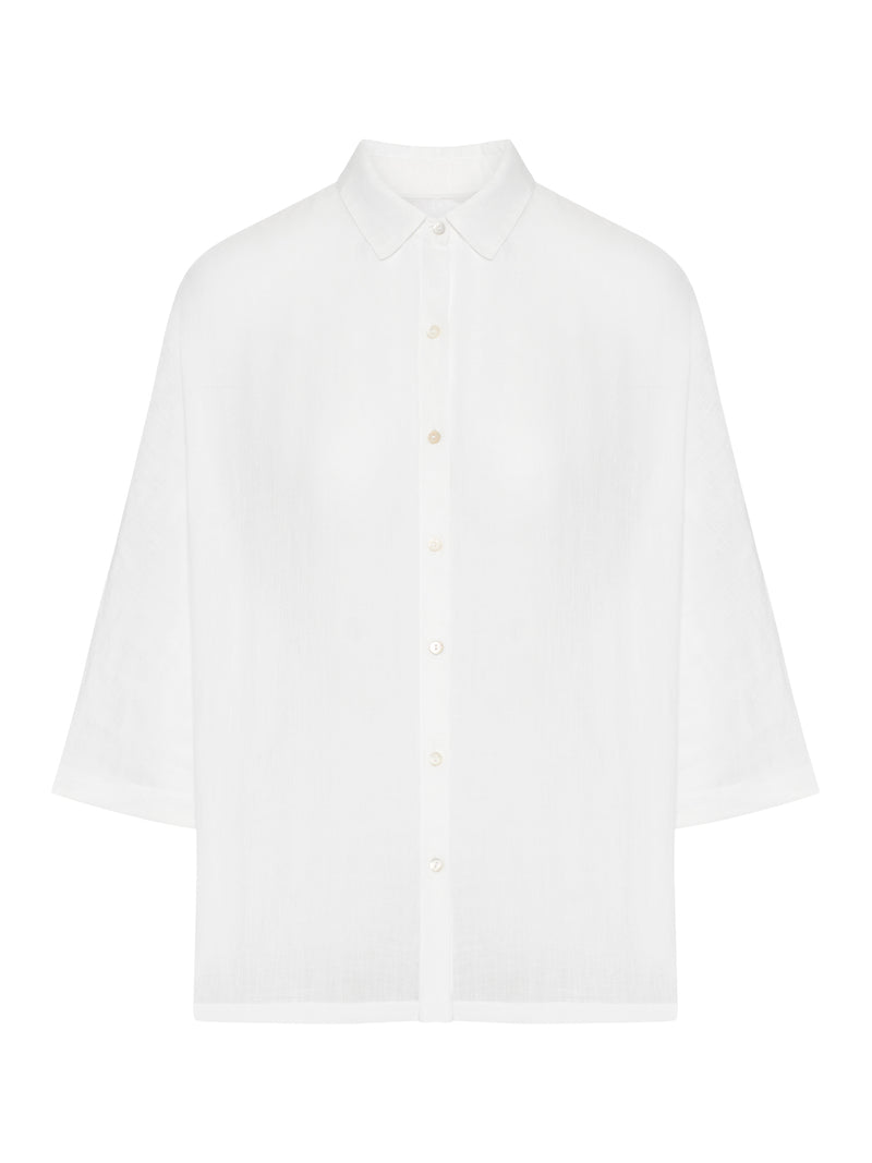 CAMICIA OVERSIZE IN LINO CON MANICA TREQUARTI