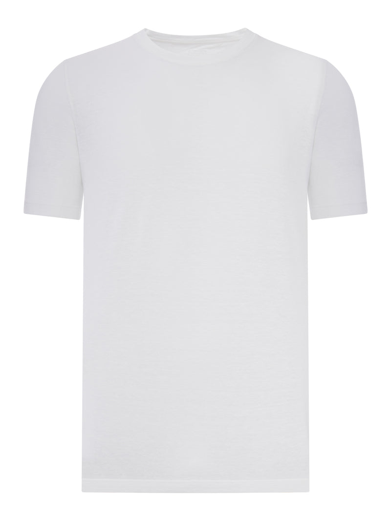 T-SHIRT A MANICHE CORTE IN MISTO LINO E COTONE