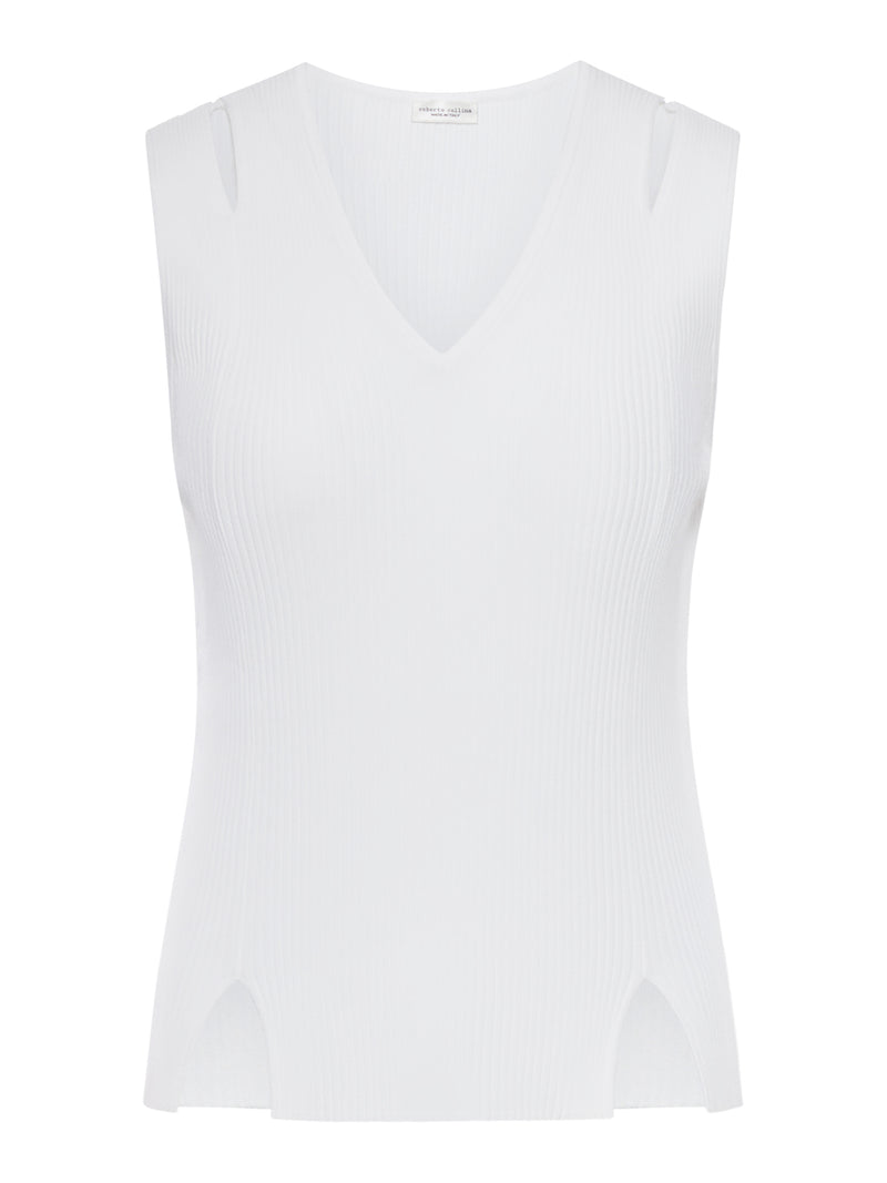 TOP SMANICATO IN MAGLIA A COSTINE VERTICALI