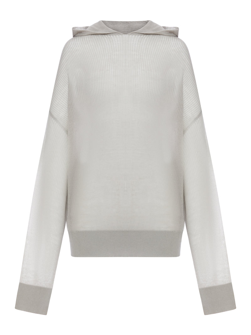 FELPA IN MAGLIA SEMI-TRASPARENTE CON CAPPUCCIO