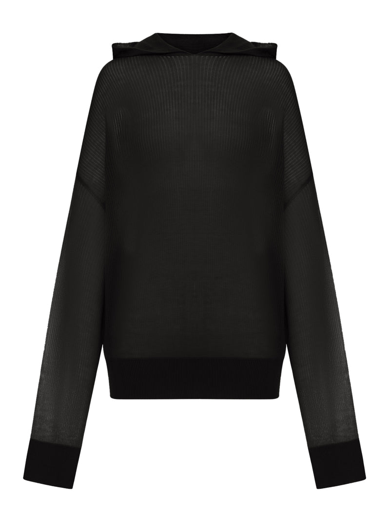 FELPA IN MAGLIA SEMI-TRASPARENTE CON CAPPUCCIO