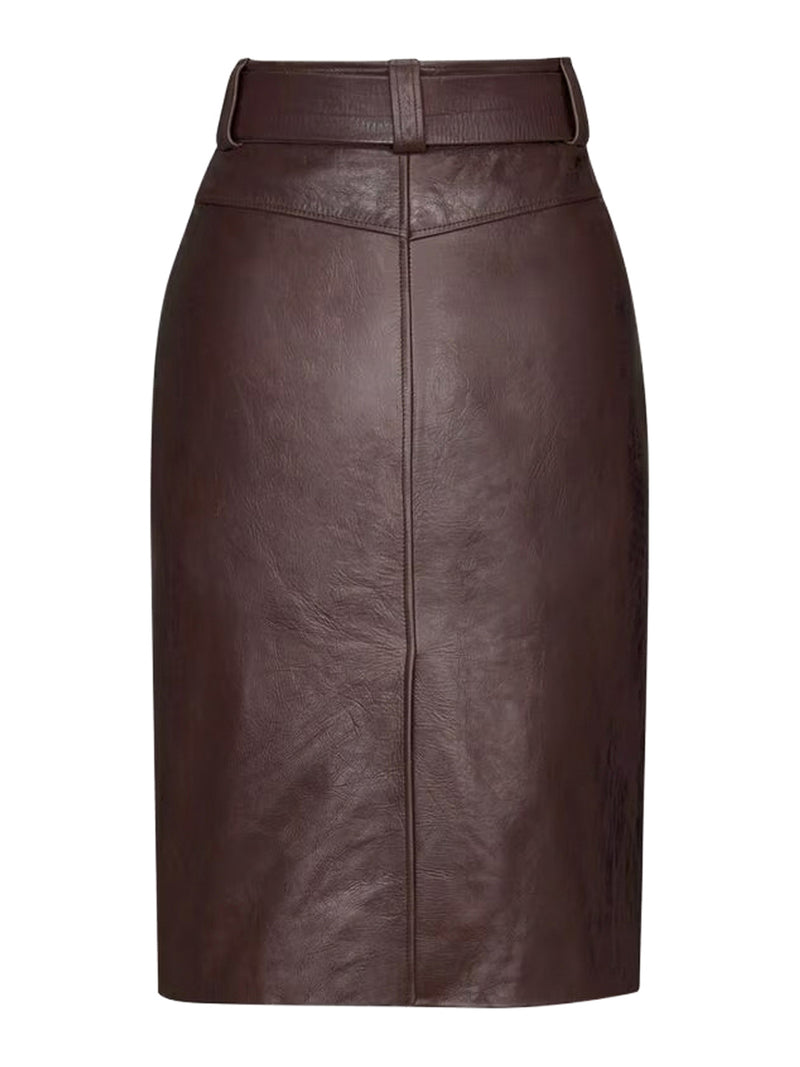 GONNA MIDI A TUBINO CON CINTURA IN PELLE INCRESPATA