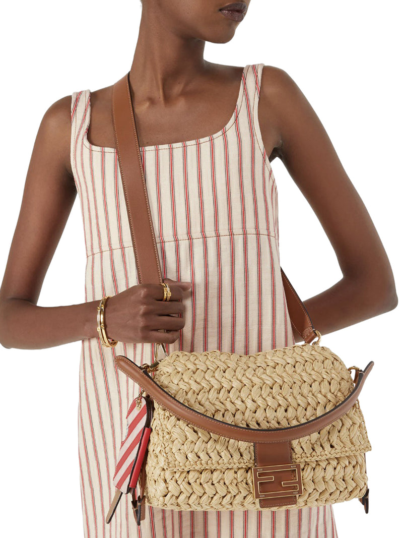 BORSA MAMMA BAGUETTE MEDIUM IN RAFIA INTRECCIATA