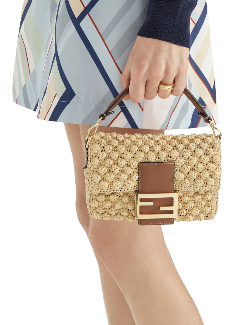 BORSA BAGUETTE MINI IN RAFIA PUNTO NOCCIOLINA