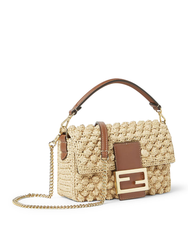 BORSA BAGUETTE MINI IN RAFIA PUNTO NOCCIOLINA