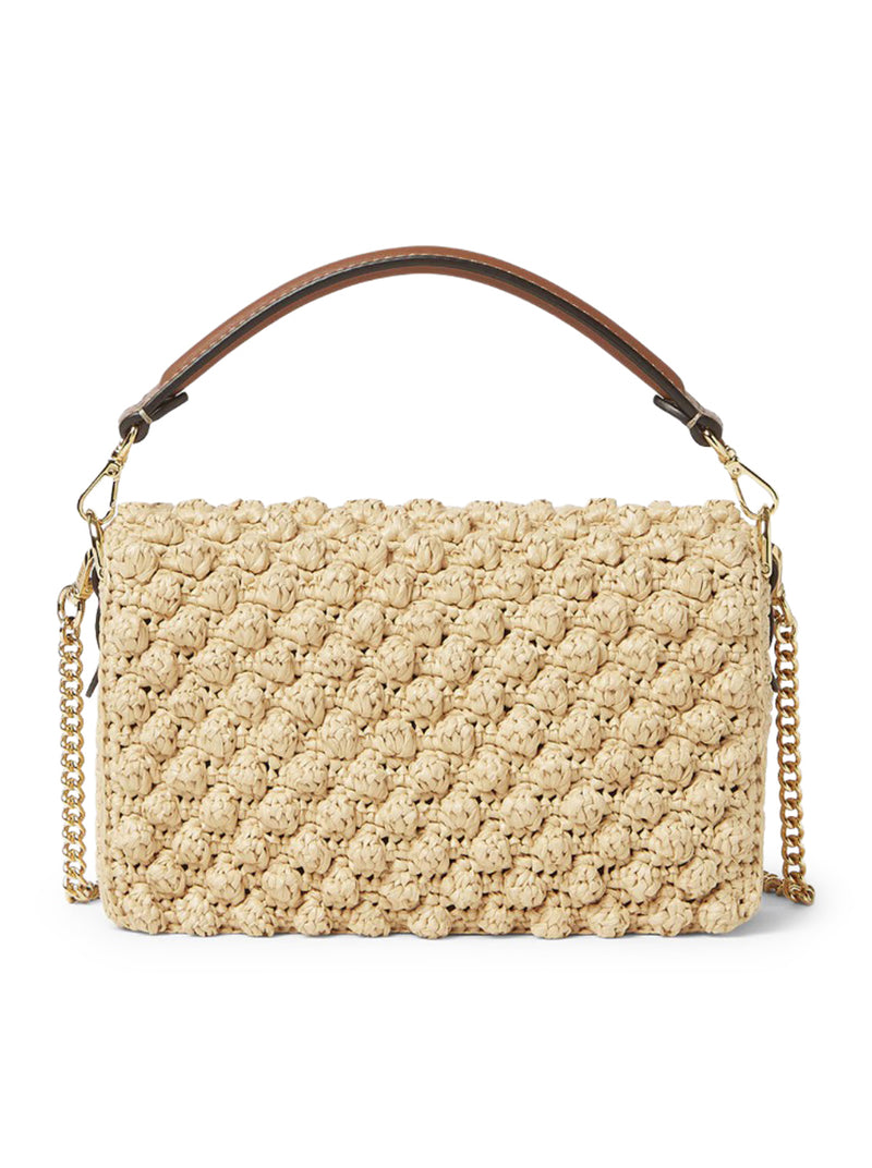 BORSA BAGUETTE MINI IN RAFIA PUNTO NOCCIOLINA