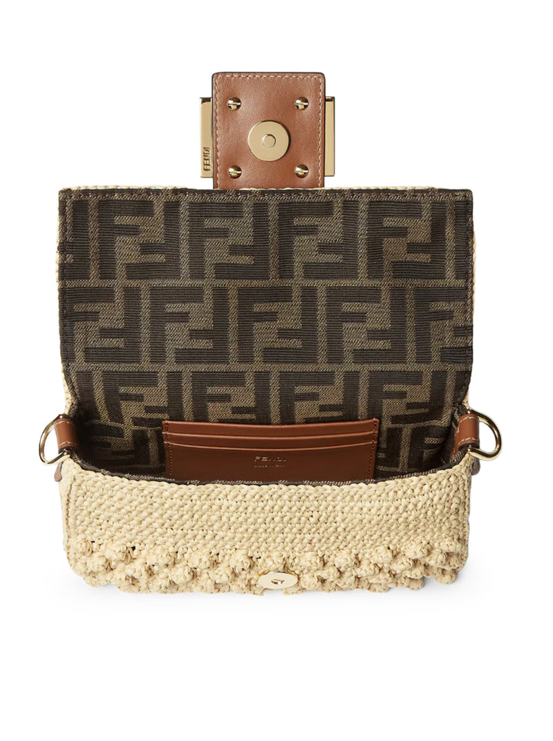 BORSA BAGUETTE MINI IN RAFIA PUNTO NOCCIOLINA