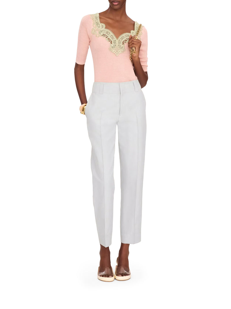 PULLOVER ADERENTE IN MAGLIA DI LANA E PIZZO