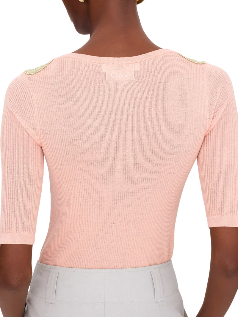 PULLOVER ADERENTE IN MAGLIA DI LANA E PIZZO