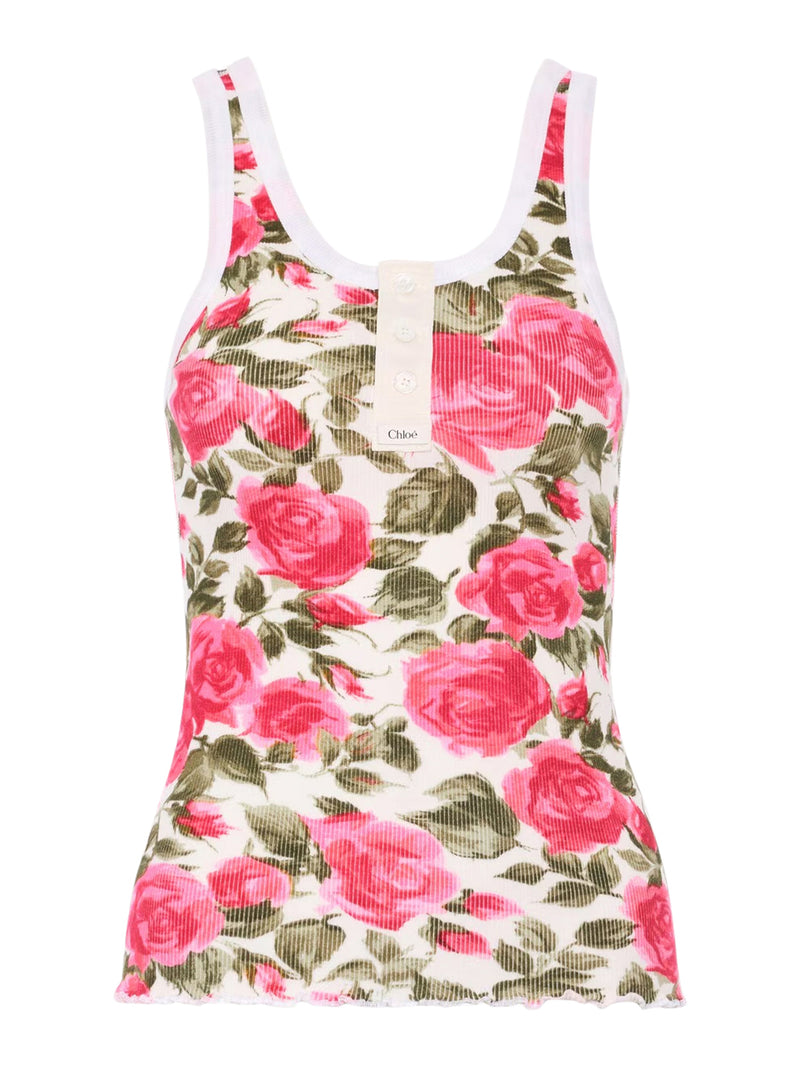 TOP IN COTONE ELASTICIZZATO CON STAMPA FLOREALE