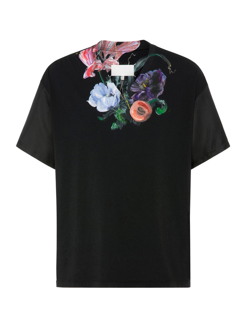 T-SHIRT IN COTONE E SETA CON MOTIVO FLOREALE