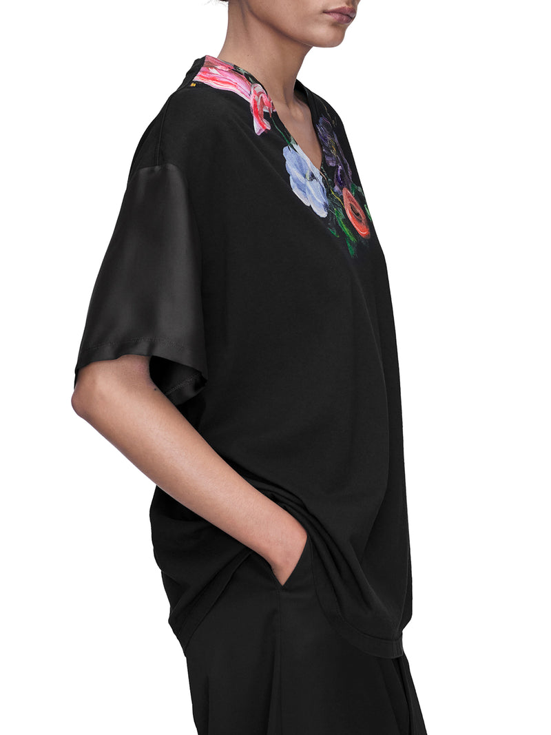 T-SHIRT IN COTONE E SETA CON MOTIVO FLOREALE