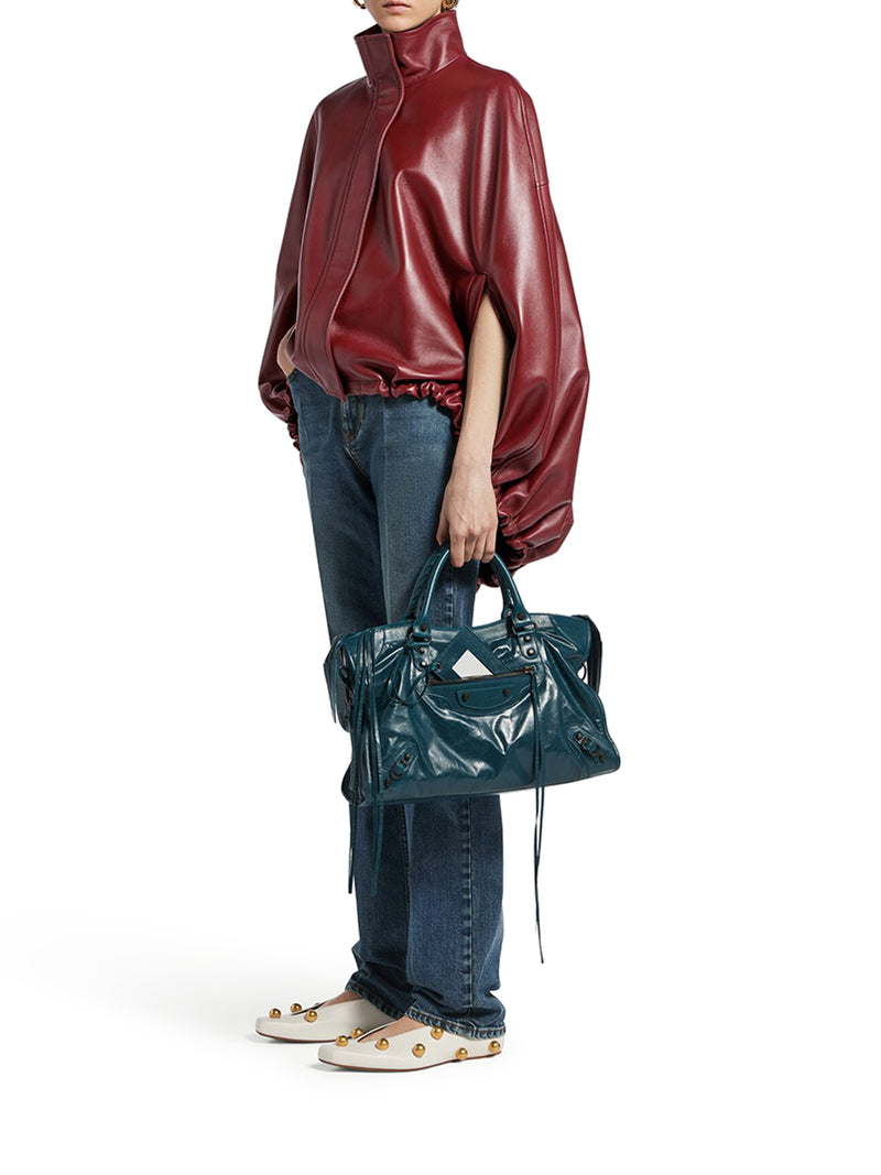 MANTELLA CORTA IN PELLE BORDEAUX