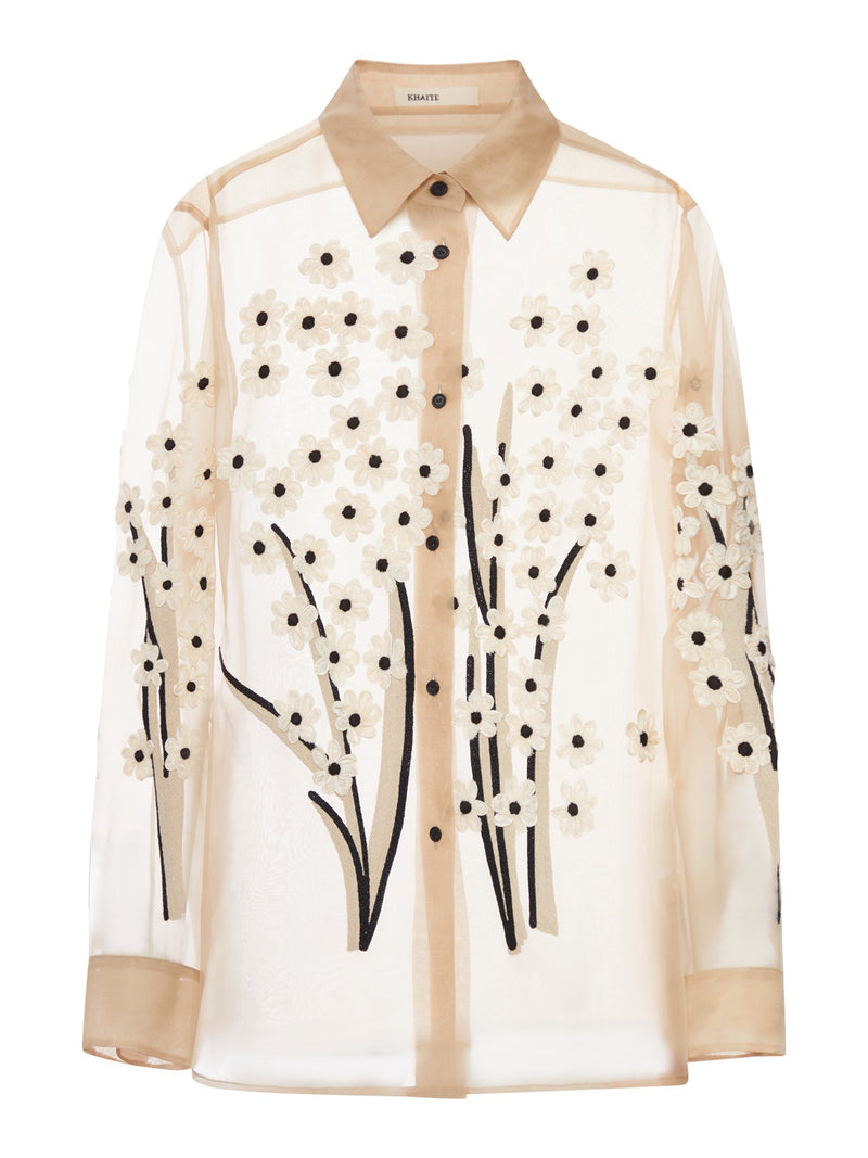 CAMICIA IN SETA CON RICAMI TRIDIMENSIONALI