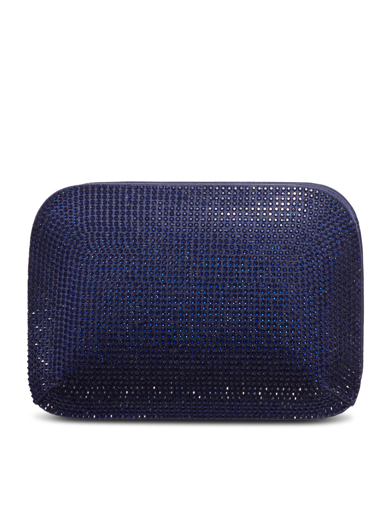 BORSA CLUTCH GIOIELLO IN SATIN CON CRISTALLI BLU E CATENA