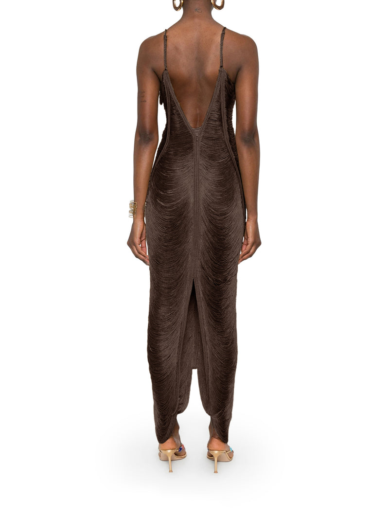 ABITO LUNGO SOLÉ CON FRANGE E SCOLLO A V