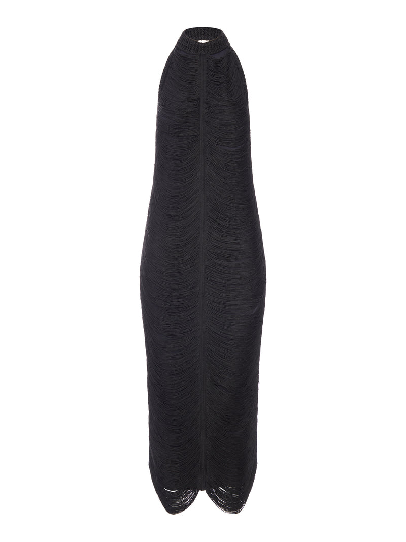 ABITO LUNGO BERYL CON FRANGE E SCOLLO ALL`AMERICANA