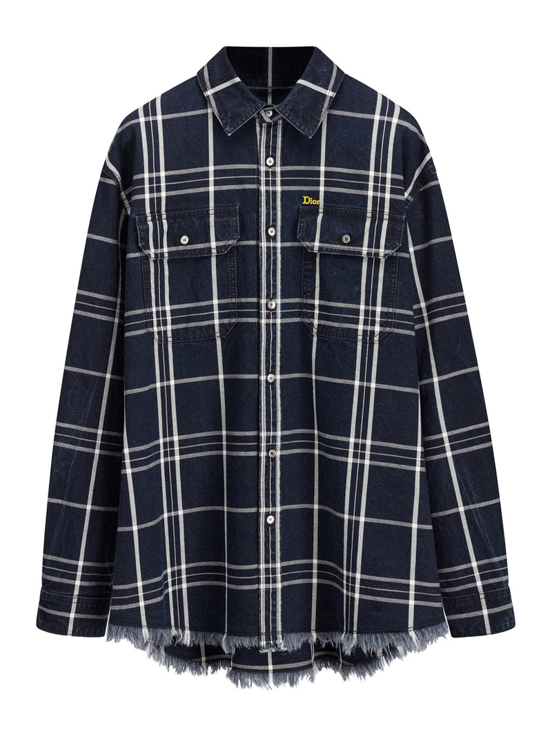 GIACCA-CAMICIA A QUADRI CHAMBRAY DI COTONE BLU