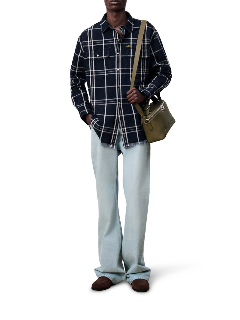 GIACCA-CAMICIA A QUADRI CHAMBRAY DI COTONE BLU