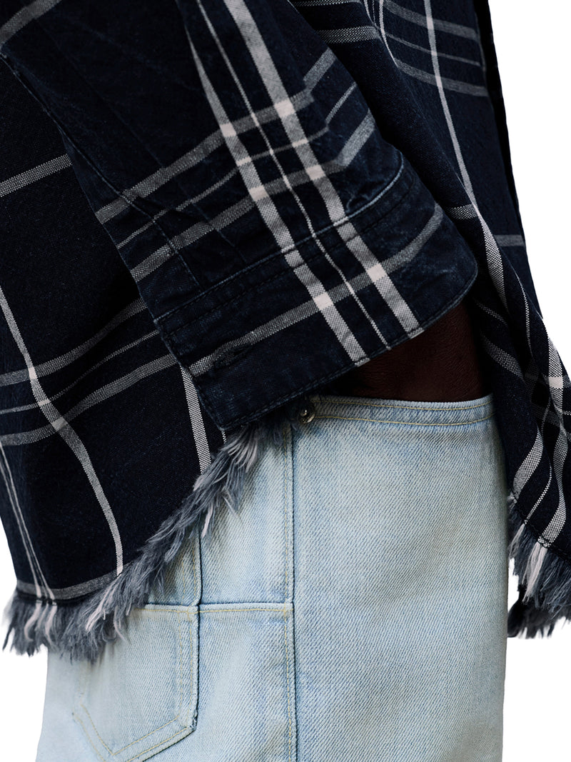 GIACCA-CAMICIA A QUADRI CHAMBRAY DI COTONE BLU