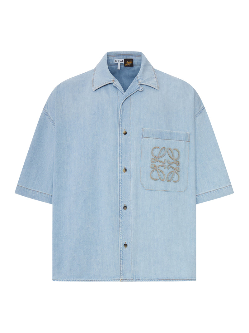 CAMICIA A MANICHE CORTE IN DENIM CON RICAMO ANAGRAM